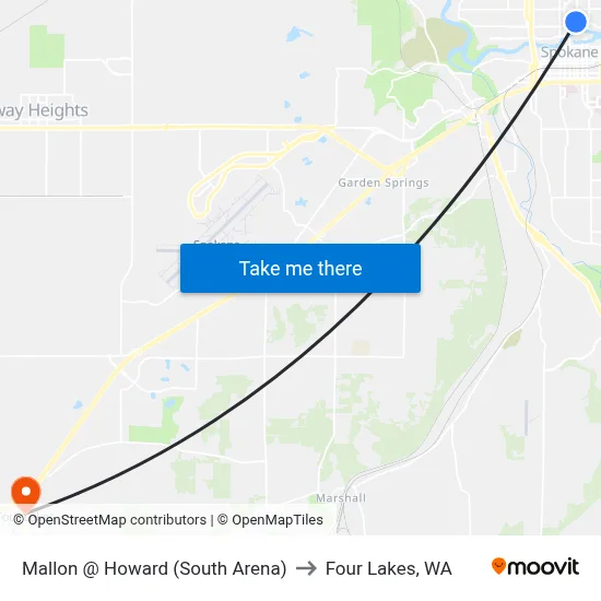 Mallon @ Howard (South Arena) to Four Lakes, WA map