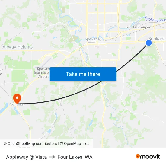 Appleway @ Vista to Four Lakes, WA map