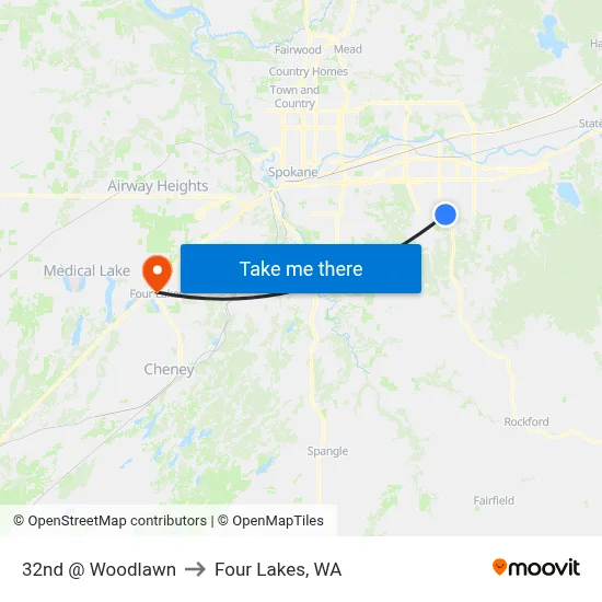 32nd @ Woodlawn to Four Lakes, WA map