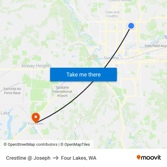 Crestline @ Joseph to Four Lakes, WA map