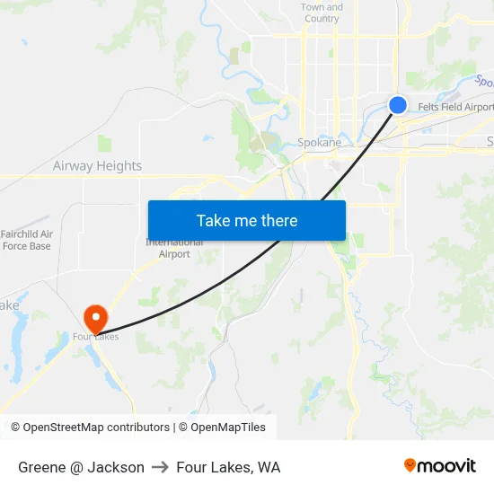 Greene @ Jackson to Four Lakes, WA map