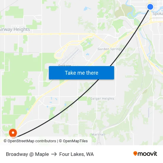 Broadway @ Maple to Four Lakes, WA map