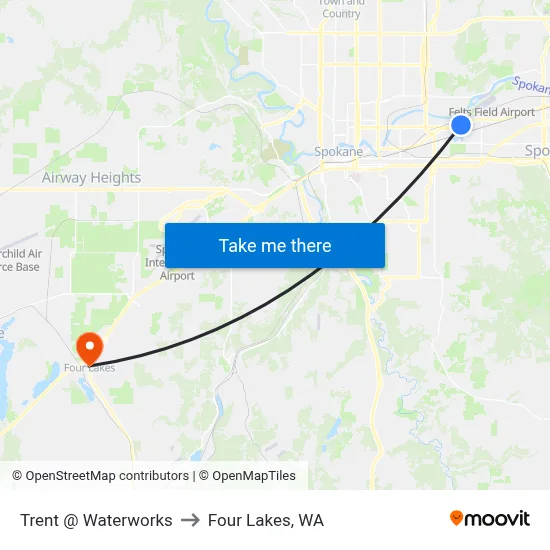 Trent @ Waterworks to Four Lakes, WA map