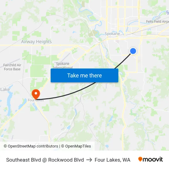 Southeast Blvd @ Rockwood Blvd to Four Lakes, WA map