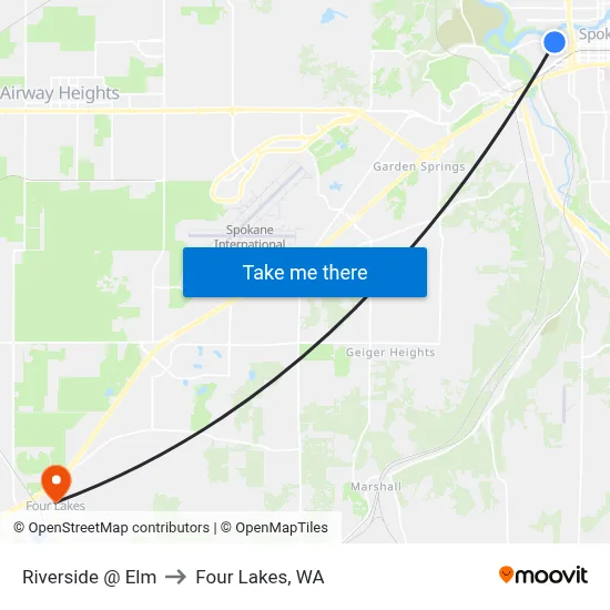 Riverside @ Elm to Four Lakes, WA map