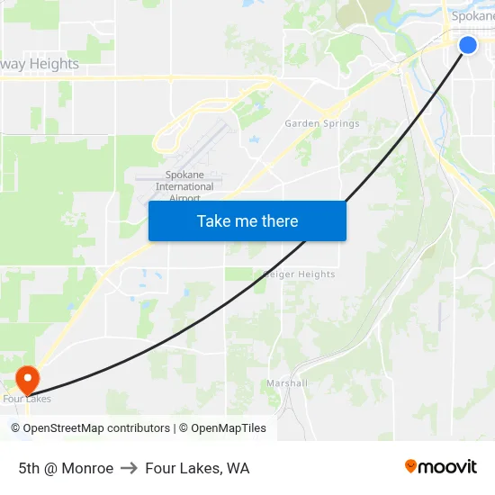 5th @ Monroe to Four Lakes, WA map