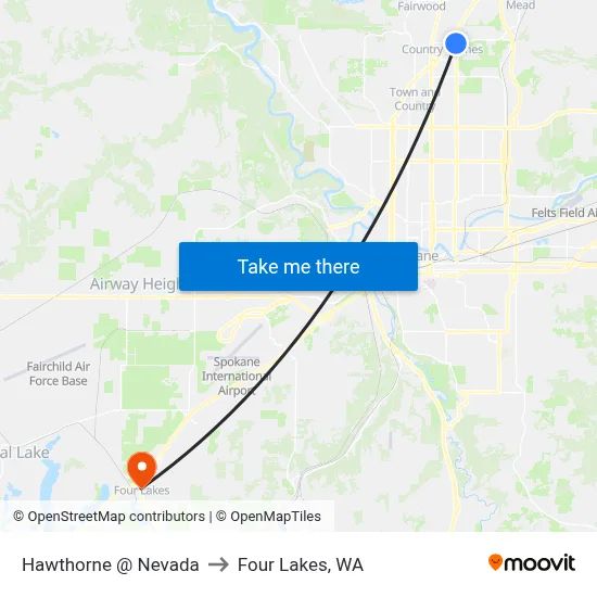 Hawthorne @ Nevada to Four Lakes, WA map