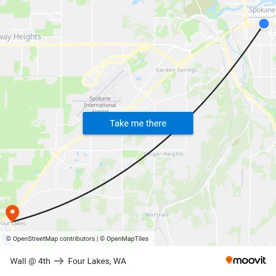 Wall @ 4th to Four Lakes, WA map