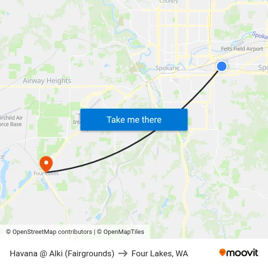 Havana @ Alki (Fairgrounds) to Four Lakes, WA map