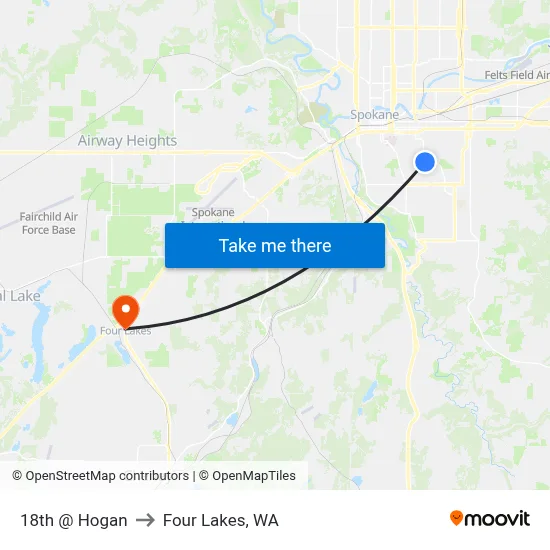 18th @ Hogan to Four Lakes, WA map