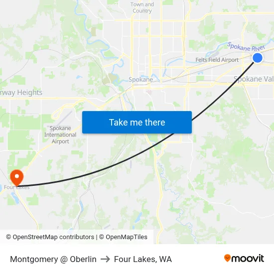 Montgomery @ Oberlin to Four Lakes, WA map