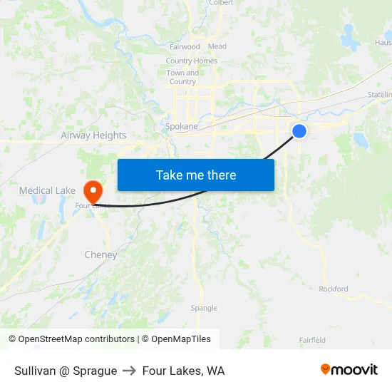 Sullivan @ Sprague to Four Lakes, WA map