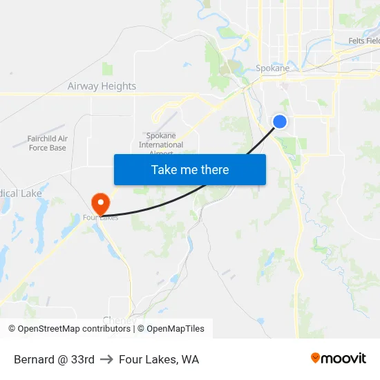 Bernard @ 33rd to Four Lakes, WA map