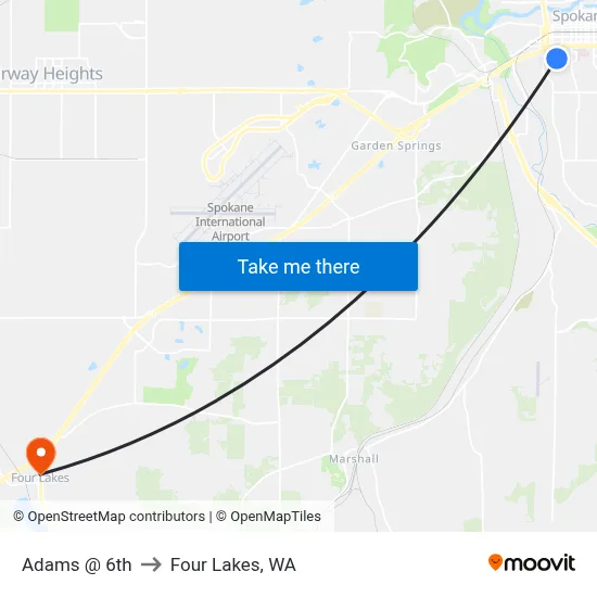 Adams @ 6th to Four Lakes, WA map