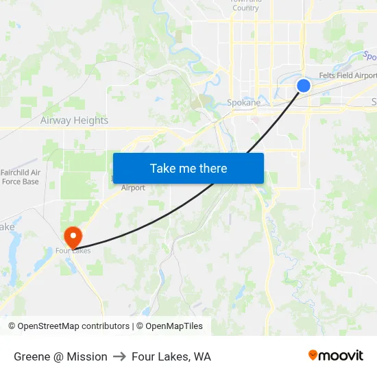 Greene @ Mission to Four Lakes, WA map