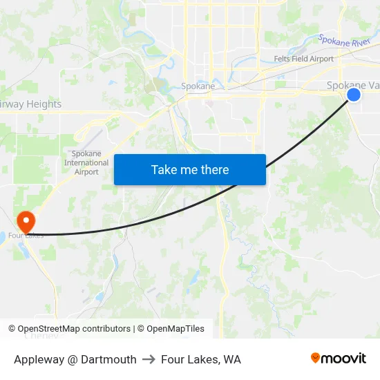 Appleway @ Dartmouth to Four Lakes, WA map