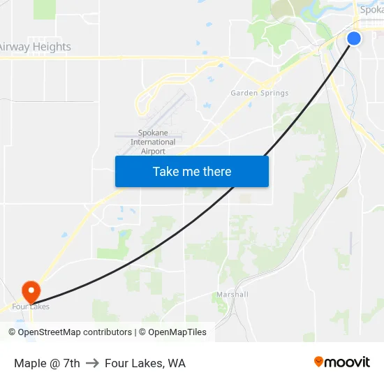 Maple @ 7th to Four Lakes, WA map