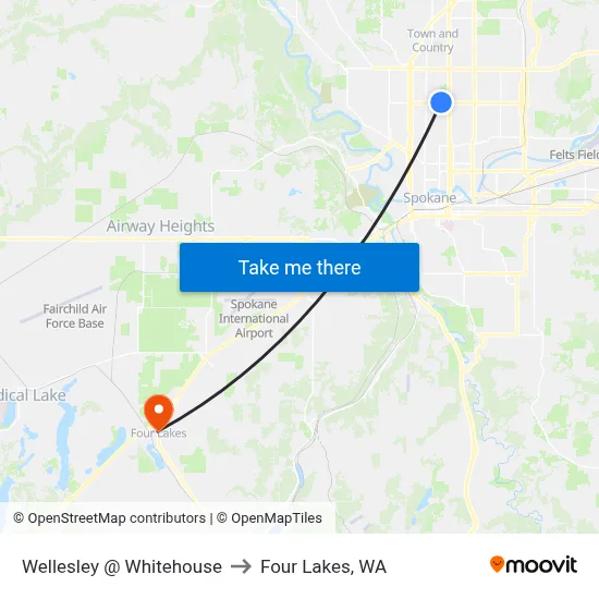 Wellesley @ Whitehouse to Four Lakes, WA map