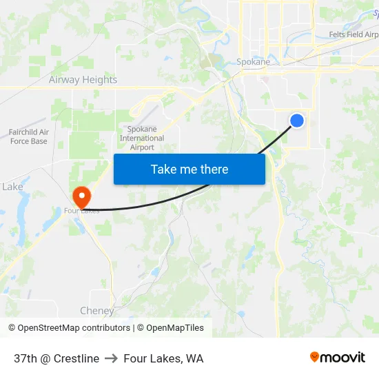 37th @ Crestline to Four Lakes, WA map