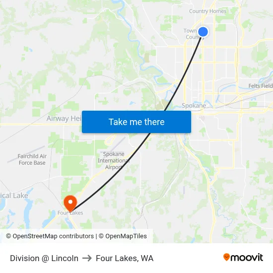 Division @ Lincoln to Four Lakes, WA map