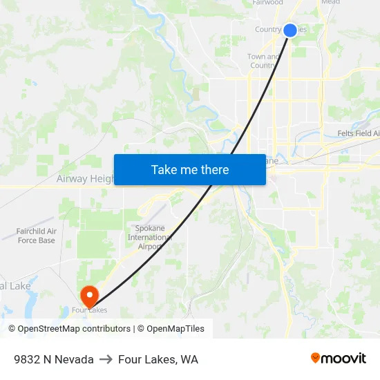 9832 N Nevada to Four Lakes, WA map