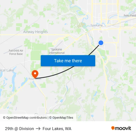 29th @ Division to Four Lakes, WA map