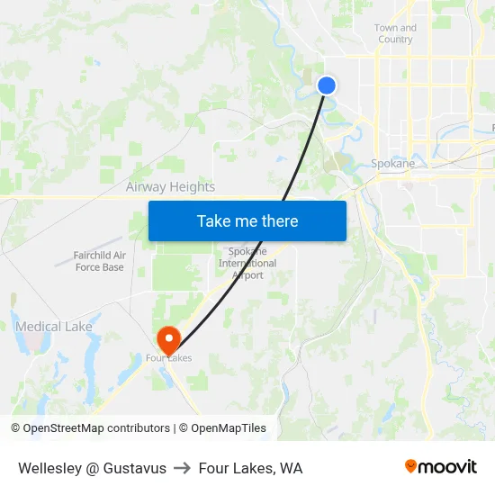 Wellesley @ Gustavus to Four Lakes, WA map