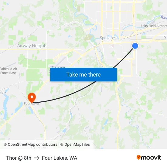Thor @ 8th to Four Lakes, WA map