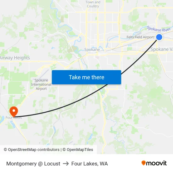 Montgomery @ Locust to Four Lakes, WA map