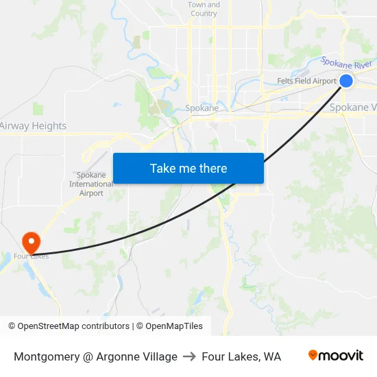 Montgomery @ Argonne Village to Four Lakes, WA map
