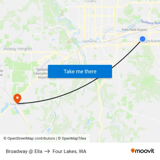 Broadway @ Ella to Four Lakes, WA map