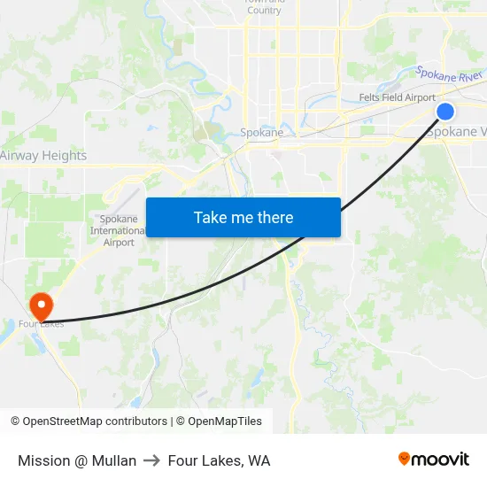 Mission @ Mullan to Four Lakes, WA map