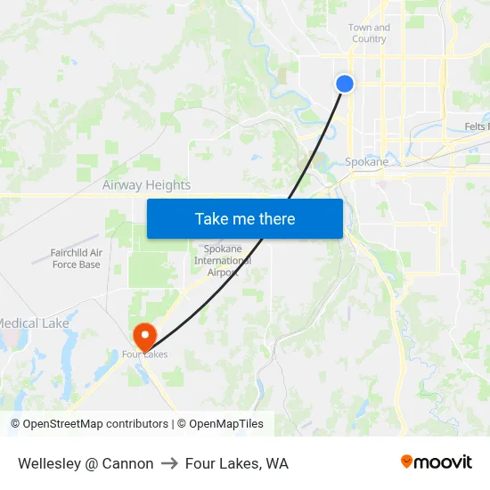 Wellesley @ Cannon to Four Lakes, WA map