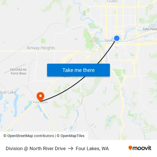 Division @ North River Drive to Four Lakes, WA map