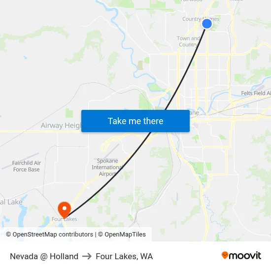 Nevada @ Holland to Four Lakes, WA map
