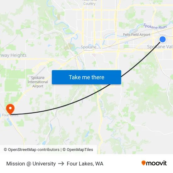 Mission @ University to Four Lakes, WA map