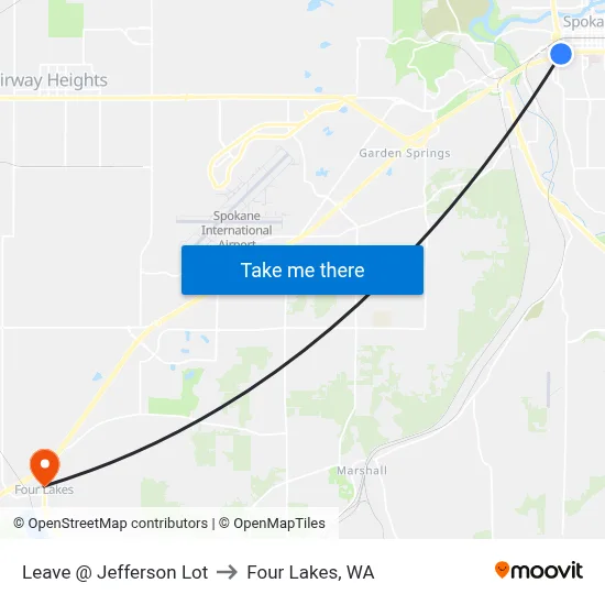 Leave @ Jefferson Lot to Four Lakes, WA map