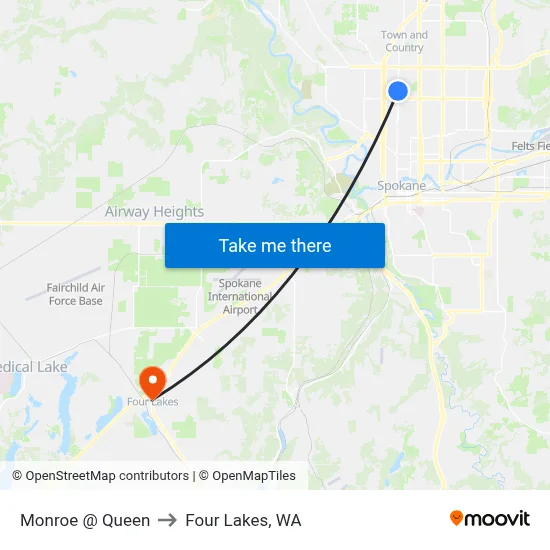 Monroe @ Queen to Four Lakes, WA map