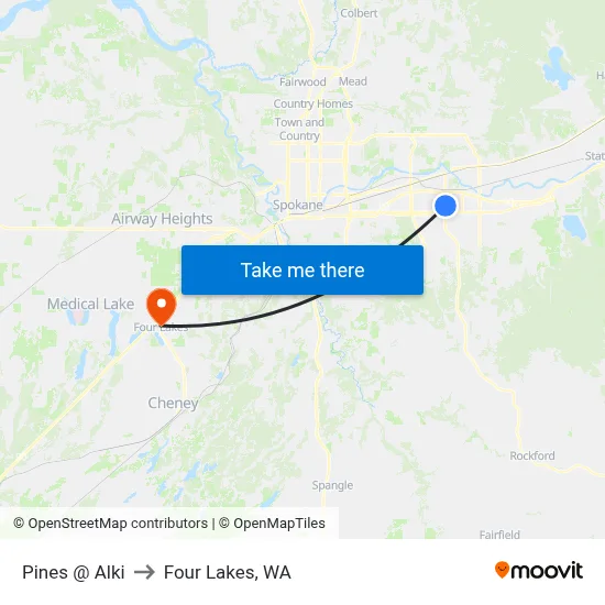 Pines @ Alki to Four Lakes, WA map