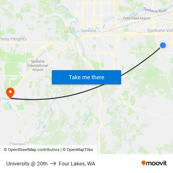 University @ 20th to Four Lakes, WA map