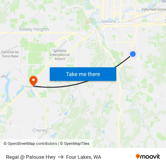 Regal @ Palouse Hwy to Four Lakes, WA map