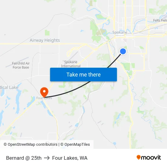 Bernard @ 25th to Four Lakes, WA map