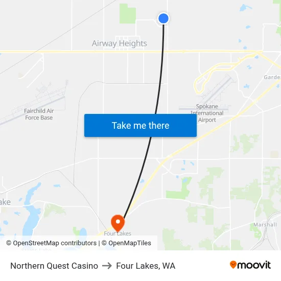 Northern Quest Casino to Four Lakes, WA map