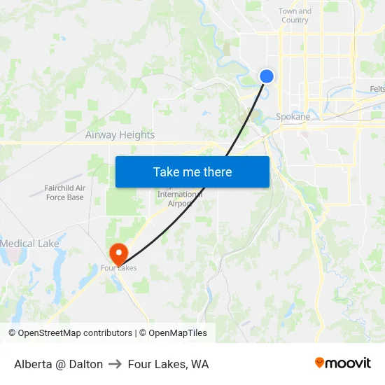 Alberta @ Dalton to Four Lakes, WA map