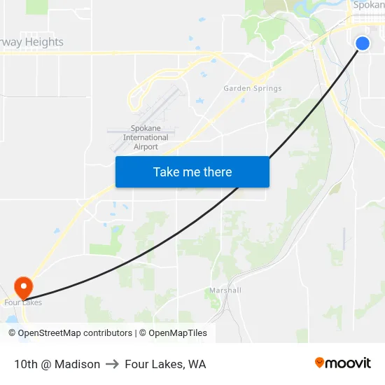 10th @ Madison to Four Lakes, WA map