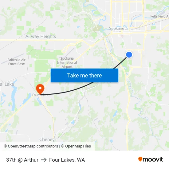 37th @ Arthur to Four Lakes, WA map