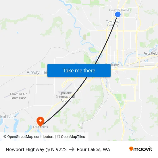Newport Highway @ N 9222 to Four Lakes, WA map