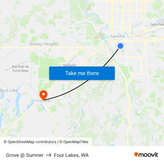 Grove @ Sumner to Four Lakes, WA map
