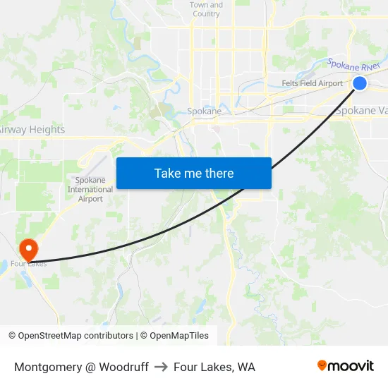 Montgomery @ Woodruff to Four Lakes, WA map
