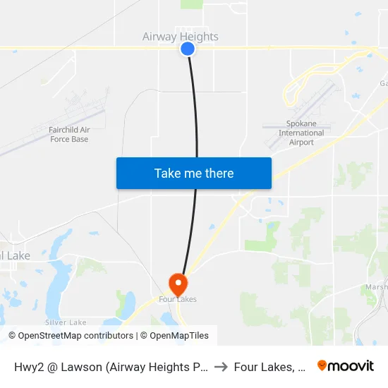 Hwy2 @ Lawson (Airway Heights P&R) to Four Lakes, WA map